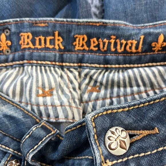 ROCK‎ REVIVAL WOMEN'S NOELLE BOOT CUT JEANS SIZE 30 FRAYED HEAVY STITCHING - Picture 7 of 16